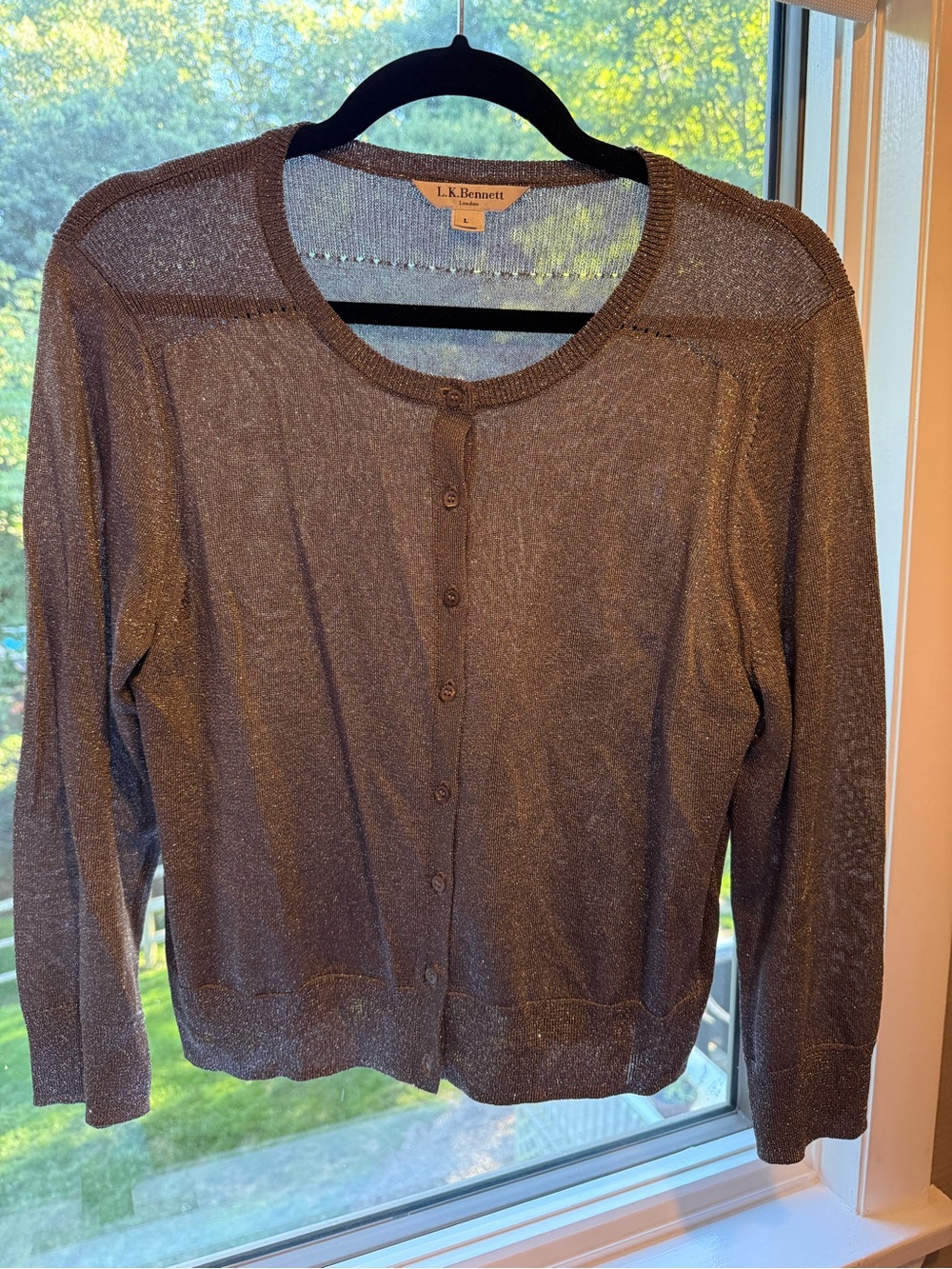 LK Bennett Shimmery gray Metallic Crewneck Cardigan
